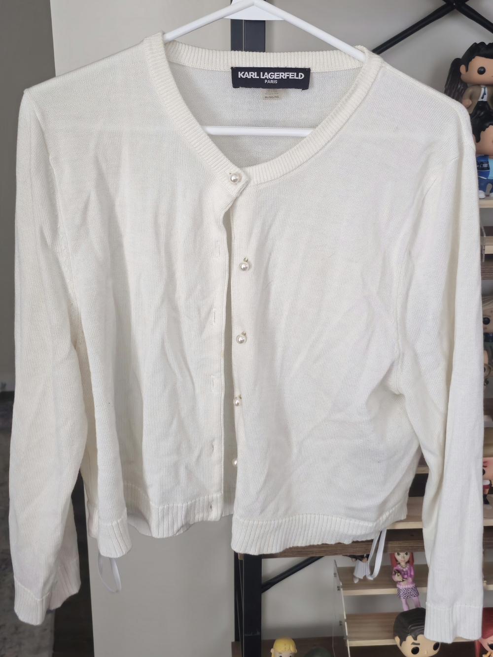 Karl Lagerfeld Cream Pearl-Button Knit Cardigan